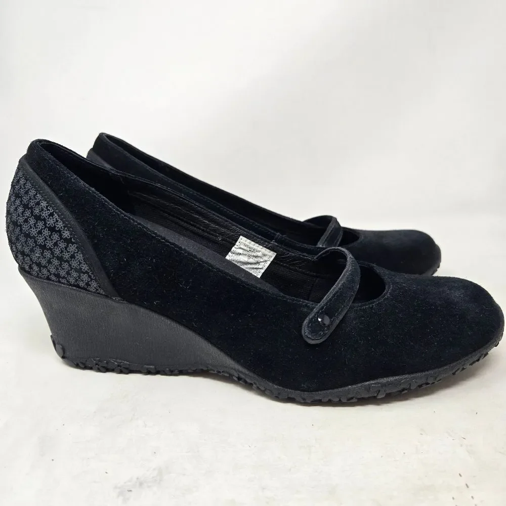MERELL Petunia Black Suede Wedge MaryJanes Size 9.5M‎